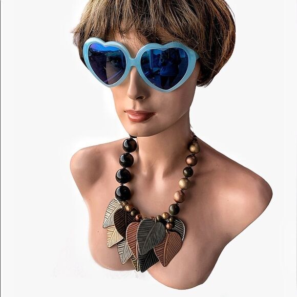 Large runway mixed metal copper silver black bead leaf necklace - Picture 1 of 16